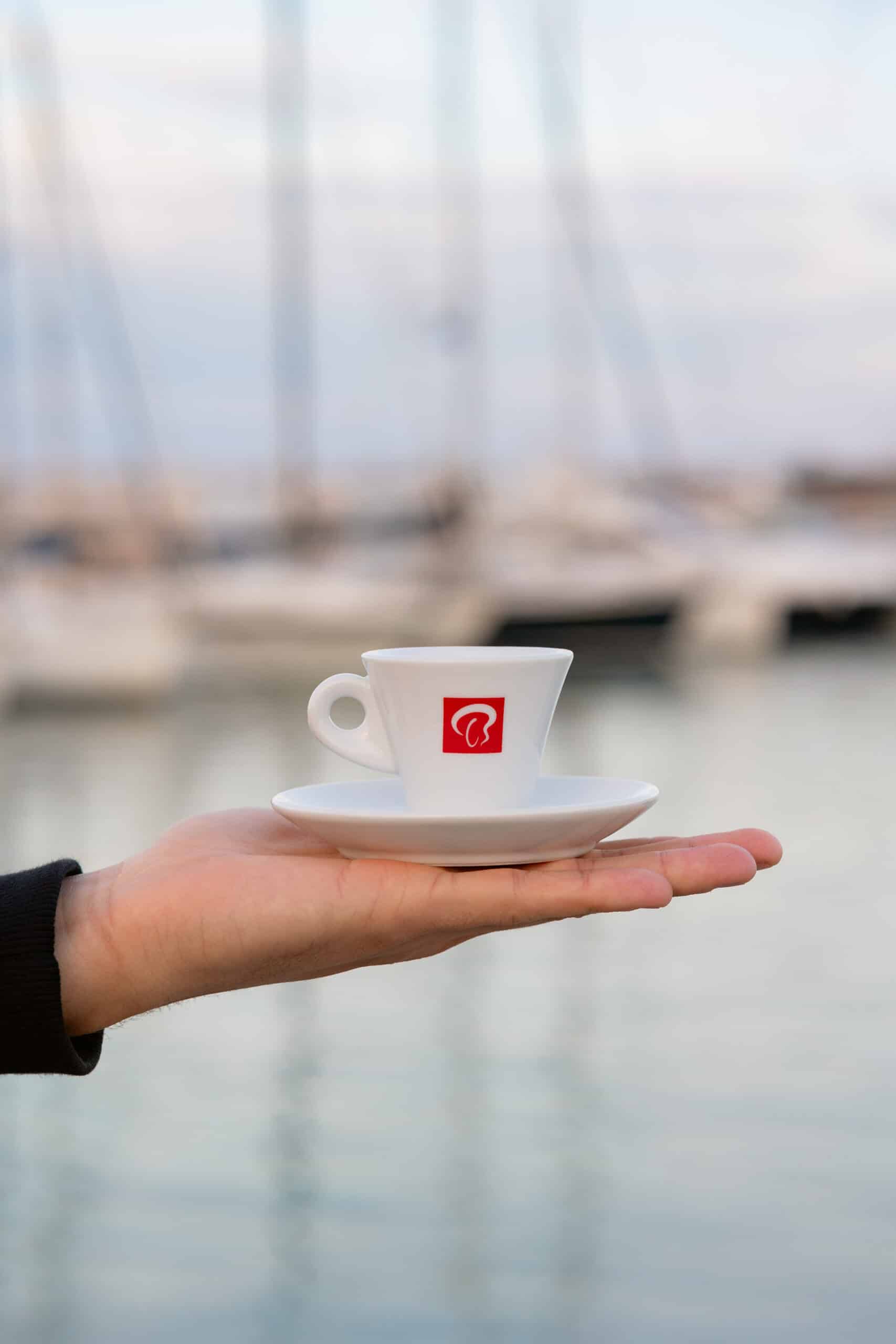 Marcafè coffee cup served with a saucer